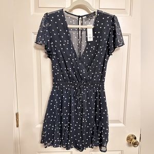 Trixxi Navy & White Dots Short Sleeve Romper - Elastic Waist - Medium